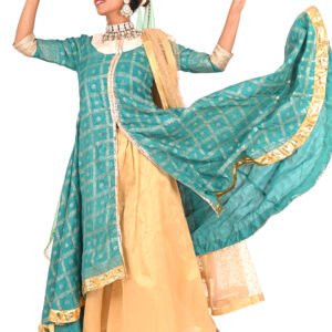 Kathak Green Georgette Mughal Anarkali with Shararara and Dupatta