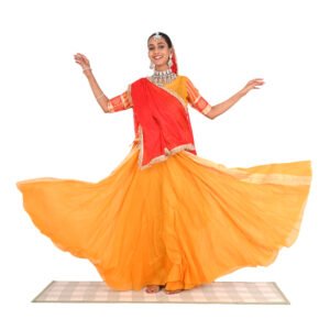 Kathak Yellow Cotton Lehenga 9 mts flare with Red Blouse and Dupatta