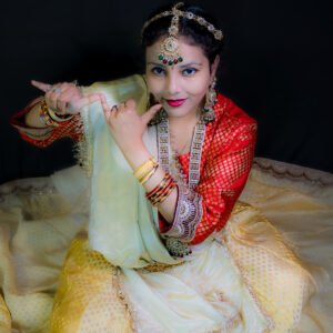 Kathak Creame Brocade Lehenga with Red Brocade Blouse and Dupatta