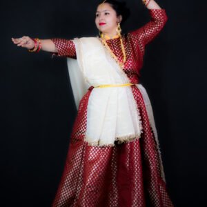 Kathak Maroon Brocade Lehenga with Maroon Brocade Blouse and Dupatta
