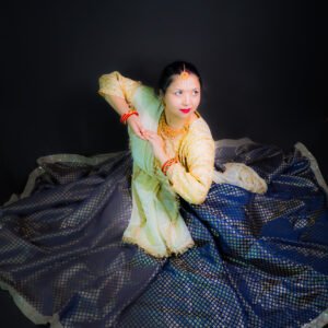 Kathak Blue Brocade Lehenga with Creame Brocade Blouse and Dupatta