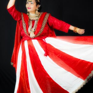 Kathak Red-White Satin Silk Lehenga with Red Satin Silk Blouse and Dupatta