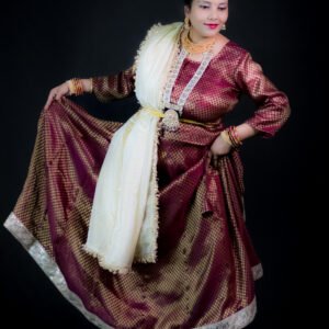 Kathak Deep Red Brocade Lehenga with Deep Red Brocade Blouse and Dupatta