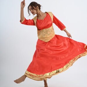 Kathak Red Taffata Double layered Anarkali (creame underskirt) with Cream Koti