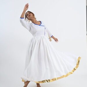 Kathak White Banarasi Cotton Anarakali with Dupatta and Salwar