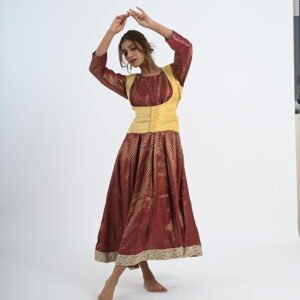 Kathak Brocade Maroon Anarkali with Creame Brocade Koti and Dupatta