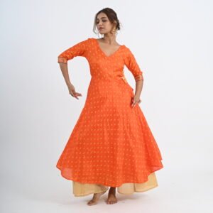 Kathak Orange Georgette Anarkali with Sharara and Dupatta