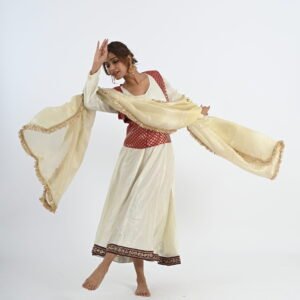 White Taffeta Silk Anarkali with Red Brocade Jacket and Salwaar