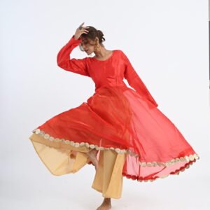 Red Satin Anarkali with Golden Jimmy Choo Dupatta and Sharara
