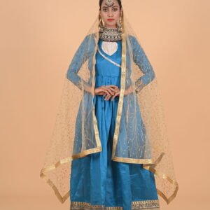 Kathak Blue and Creame Anrakali with Dupatta and Salwaar