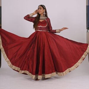 Kathak Maroon Peshwayi Anarkali 14 mts flare with Brocade Koti and Dupatta