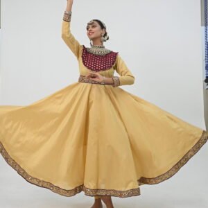 Kathak Cream Peshwayi Anarakali 10 mts flare with Brocade Beaded work on Front
