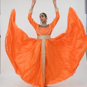 Kathak Safrron Croma Silk Anarkali 14 mts flare with Brocade work on Front and Belt