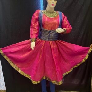 Pink Brocade Anarkali with Blue Jacket and Salwar