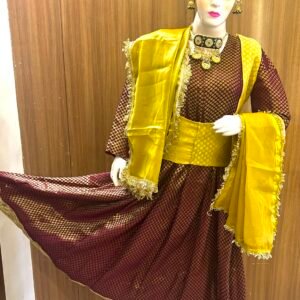 Maroon Brocade Anarkali with Cream Jacket and Salwar