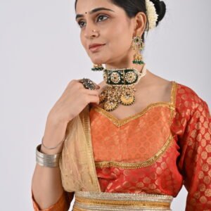 Kathak Black Lehenga with Orange -Red Blouse, Belt and Dupatta