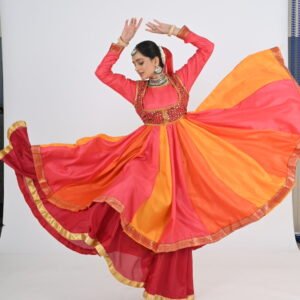 Kathak Blue Georgette Anarakali 8 mts flare with Hakoba Embroidery Blue Jacket and Belt (Copy)