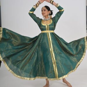 Kathak Green Brocade Anarkali 8 mts flare with Belt and Dupatta