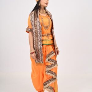 Krishna Dress-  Orange Silk Peshwai Costume with Dhoti, Angarkha, Pagdi & Embroidered Stole
