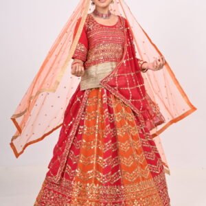 Radha Dress-Orange Embroidered Bridal Lehenga with Heavy Zari Work, Blouse & Net Dupatta