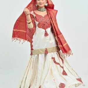 Kathak White Banarasi Lehenga with Red Brocade Blouse & Dupatta – Zari & Embroidery Detailing