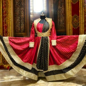Madhuri Dixit Bhool Bhulaiya Inspired Maroon Anarkali with Black Lehenga , Jacket and Dupatta
