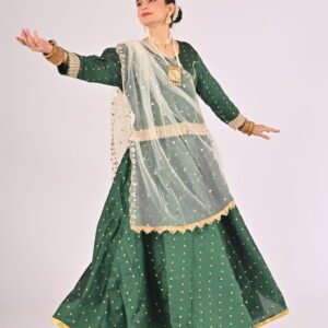 Green Chanderi Kathak Lehenga with Green Blouse and Dupatta