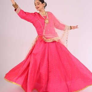 Pink Chanderi Kathak Lehenga with Pink  Blouse and Dupatta