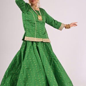 Light Green Chanderi Kathak Lehenga with Light Green Blouse and Dupatta