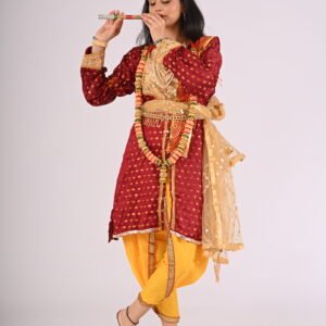 Krishna Costume with Angrakha, Dhoti, Stole, Dupatta, Mala, Pagadi, Necklace, Earrings, Bajuband, Kamarband and Bangles