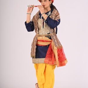 Krishna Costume with Angrakha, Dhoti, Stole, Dupatta, Mala, Pagadi,Choker, Necklace, Earrings, Bajuband, Kamarband and Bangles