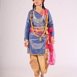 Krishna Costume with Brocade Angrakha, Dhoti, Stole, Dupatta, Mala, Pagadi,Choker, Necklace, Earrings, Bajuband, Kamarband & Bangles